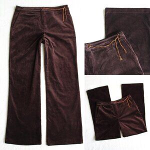 ST JOHN Sport collection Marie Gray brown velvet Chain belt Wide Leg dress Pant